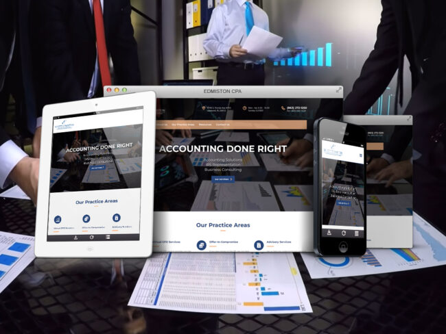 Edmiston Accounting website shown on desktop, tablet, and phone