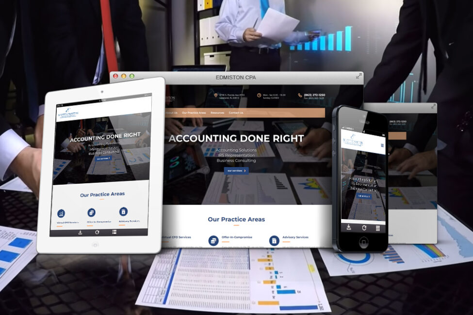 Edmiston Accounting website shown on desktop, tablet, and phone