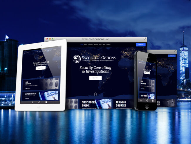 Executive Options website shown on desktop, tablet, and phone