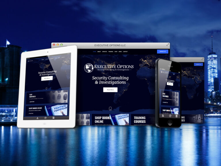 Executive Options website shown on desktop, tablet, and phone