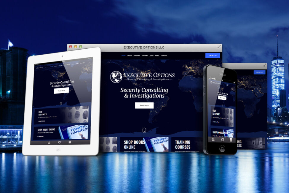 Executive Options website shown on desktop, tablet, and phone