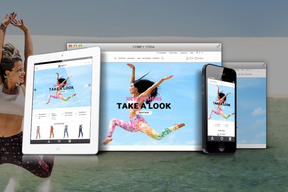 Comfy Yoga Website Comfy Yoga website shown on desktop, tablet, and phone