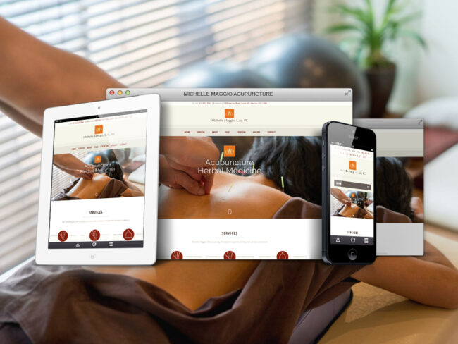 Michelle Maggio Acupuncture practice website shown on desktop, tablet, and phone