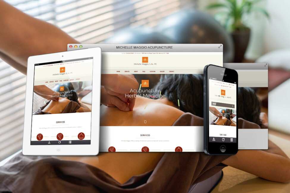 Michelle Maggio Acupuncture practice website shown on desktop, tablet, and phone