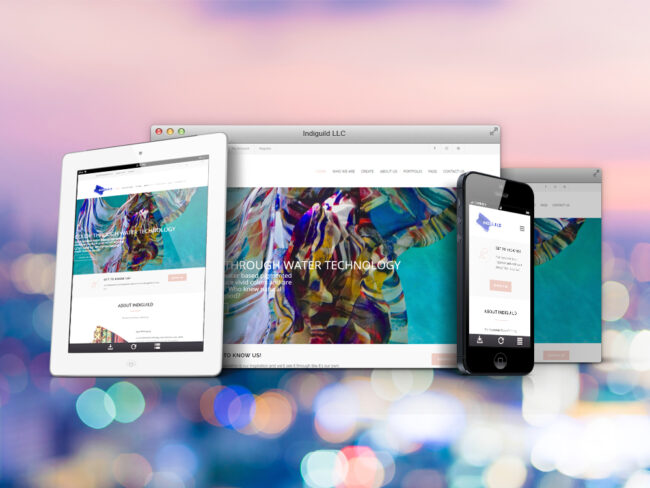 IndiGuild website shown on desktop, tablet, and phone