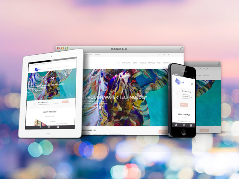 IndiGuild website shown on desktop, tablet, and phone