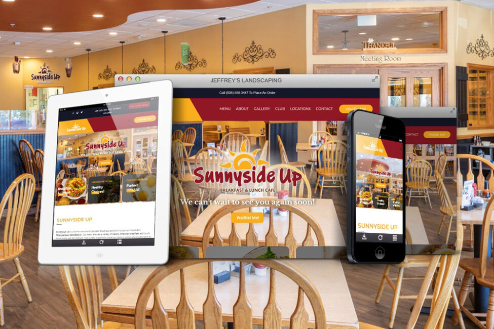 Sunny Side Up website shown on desktop, tablet, and phone