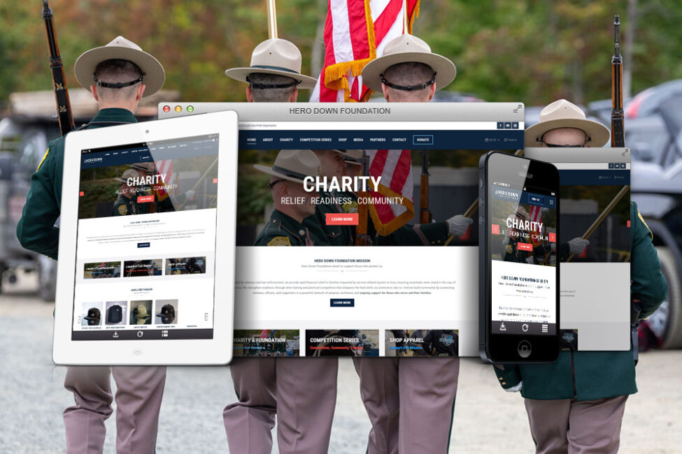 Hero Down Foundation Website Hero Down Foundation website shown on desktop, tablet, and phone