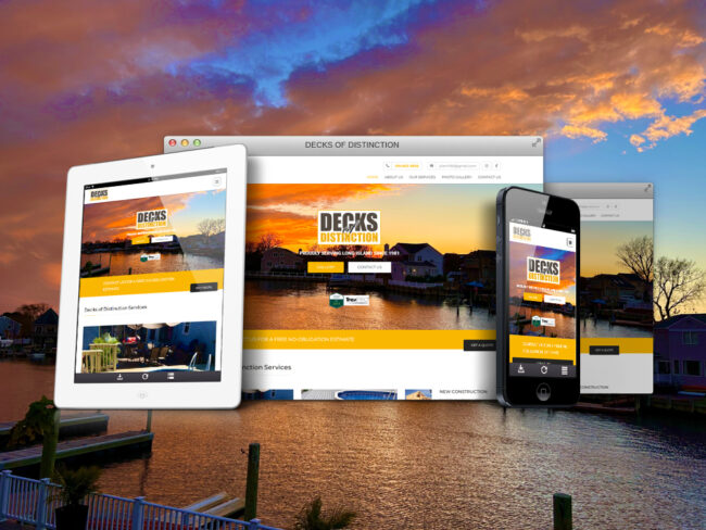 Decks of Distinction website shown on desktop, tablet, and phone