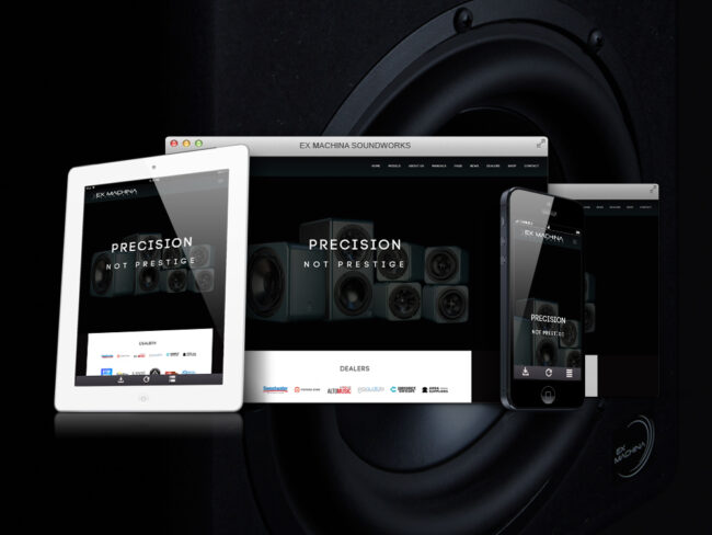 ExMachina Soundworks website shown on desktop, tablet, and phone