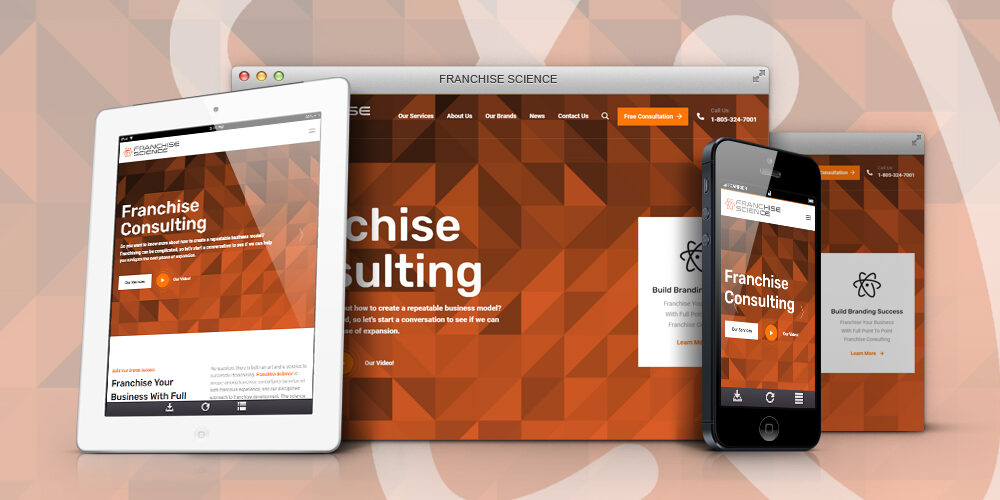 Franchise Science website shown on desktop, tablet, and phone