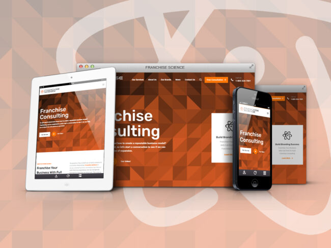 Franchise Science website shown on desktop, tablet, and phone