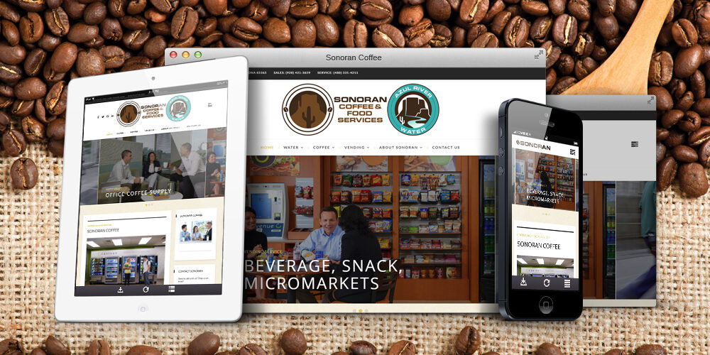 Sonoran Coffee website shown on desktop, tablet, and phone