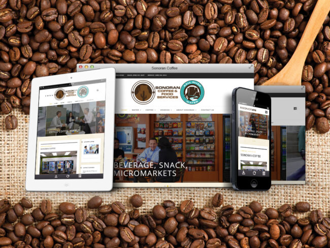 Sonoran Coffee website shown on desktop, tablet, and phone