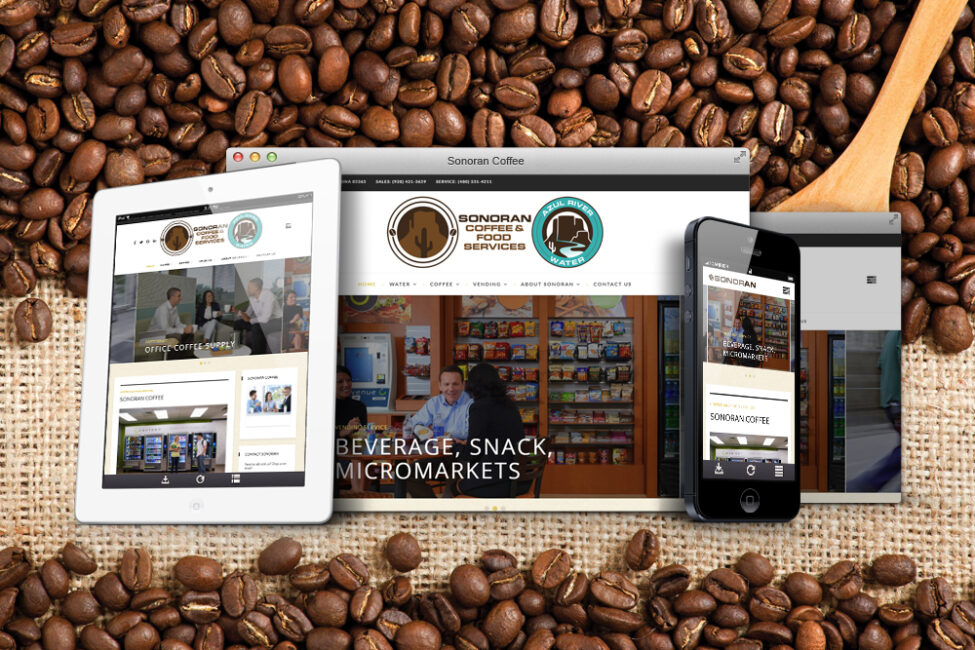 Sonoran Coffee website shown on desktop, tablet, and phone