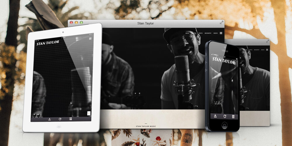 Stan Taylor Musician website shown on desktop, tablet, and phone