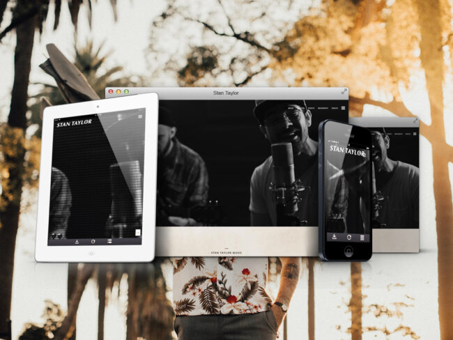 Stan Taylor Musician website shown on desktop, tablet, and phone