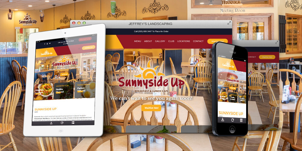 Sunny Side Up Restaurant website shown on desktop, tablet, and phone