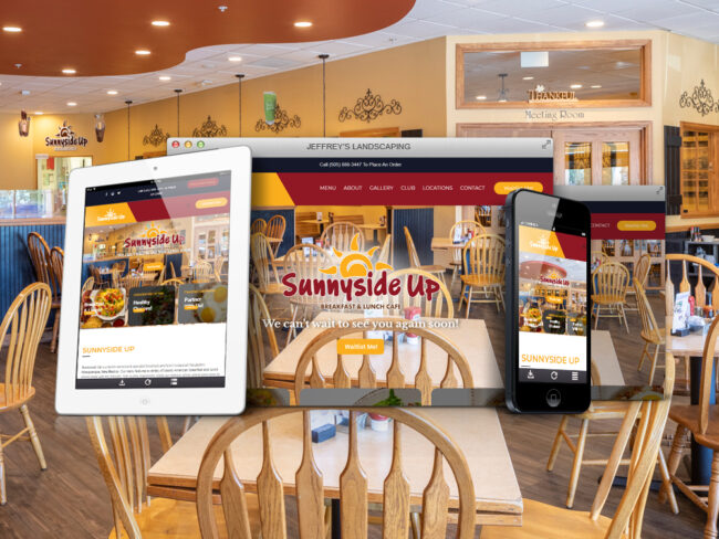 Sunny Side Up Restaurant website shown on desktop, tablet, and phone
