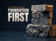 Three small stone blocks stacked on a much larger foundation block - the four types of SEO, with technical work as the base everything else rests on.